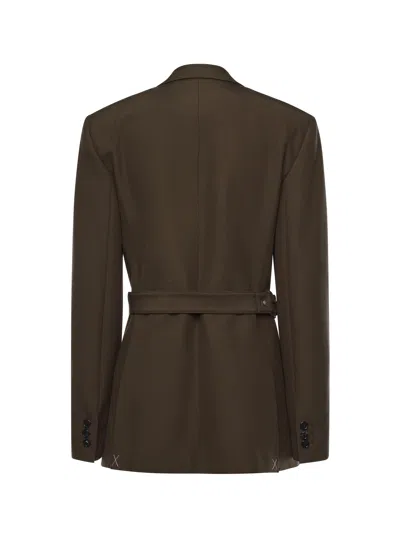 Loewe Khaki Green Double-breasted Wool Jacket Women In Brown