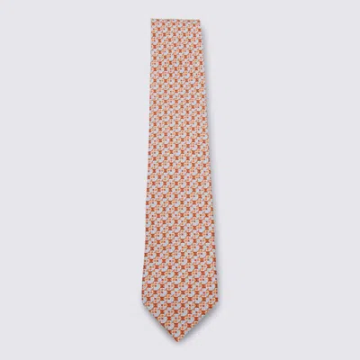 Ferragamo Silk Classic Gancini Grid Pattern In Orange