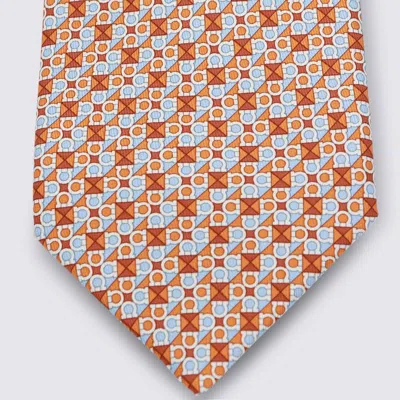 Ferragamo Silk Classic Gancini Grid Pattern In Orange
