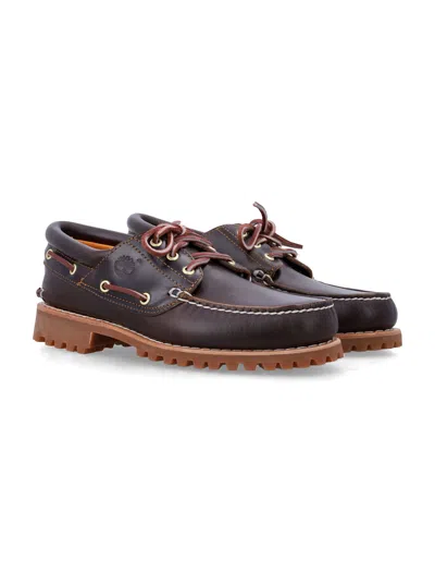 Timberland Authentic Brown Loafers With Embossed Logo On The Side In Leather Man In Burgundy