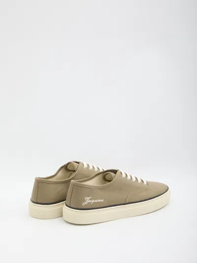 Jacquemus Cotton Low-top Sneakers With Embroidered Logo In Brown