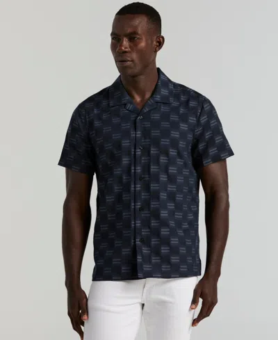 Perry Ellis Men's Camp Collar Clipped Dobby Shirt In Blue