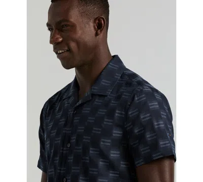 Perry Ellis Men's Camp Collar Clipped Dobby Shirt In Blue