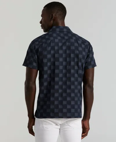 Perry Ellis Men's Camp Collar Clipped Dobby Shirt In Blue