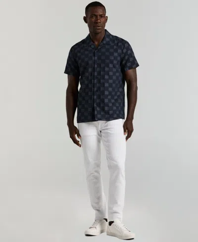 Perry Ellis Men's Camp Collar Clipped Dobby Shirt In Blue