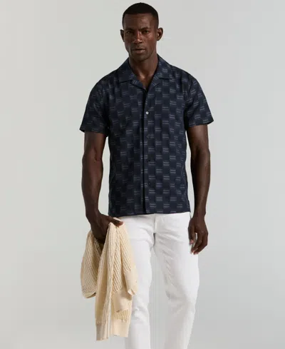 Perry Ellis Men's Camp Collar Clipped Dobby Shirt In Blue