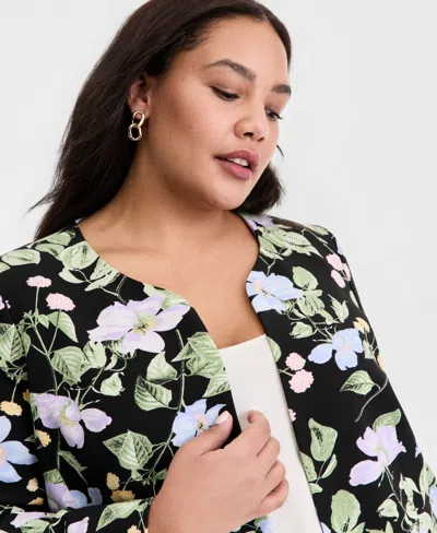 Kasper Plus Size Floral Print Open-front Jacket In Multi