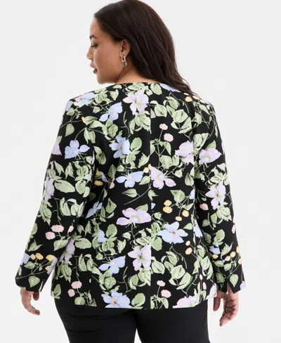 Kasper Plus Size Floral Print Open-front Jacket In Multi
