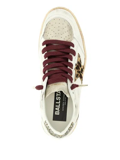 Golden Goose Ballstar White Low Top Sneakers With Glittered Star Patch On The Side And Glittered Heel With Logo L In Multi