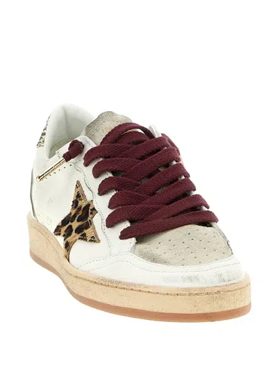 Golden Goose Ballstar White Low Top Sneakers With Glittered Star Patch On The Side And Glittered Heel With Logo L In Multi