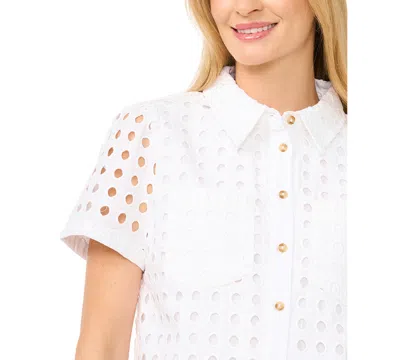 Cece Collared Button Down Swing Top In White