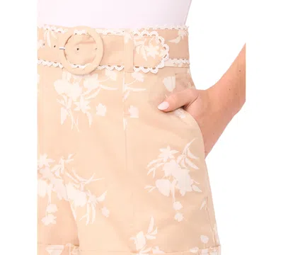 Cece Floral Print High Waist Shorts In Brown