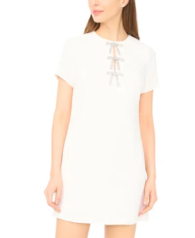 Cece Embellished Bows Shift Minidress In White