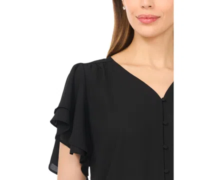 Cece Double Flutter Sleeve V-neck Top In Black