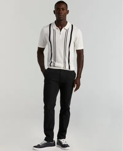 Perry Ellis Men's Cotton Modal Striped Zip Sweater Polo In White