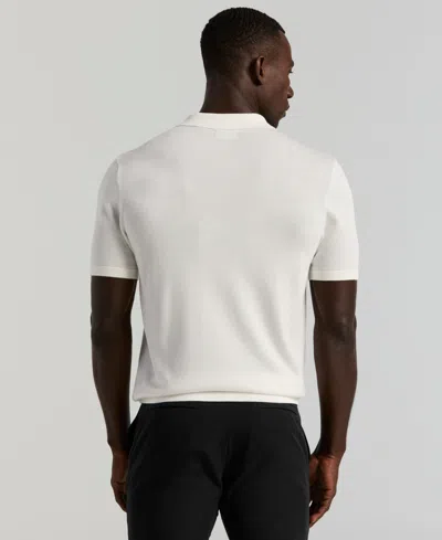 Perry Ellis Men's Cotton Modal Striped Zip Sweater Polo In White