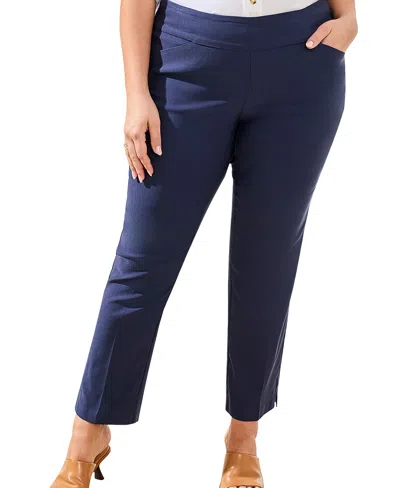 Tribal Plus Size Flatten-it Pull-on Ankle Pant In Blue