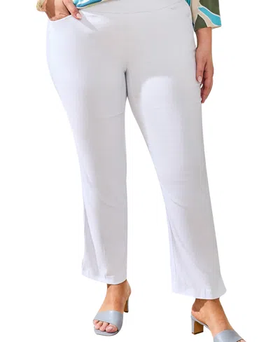 Tribal Plus Size Flatten-it Pull-on Ankle Pant In White
