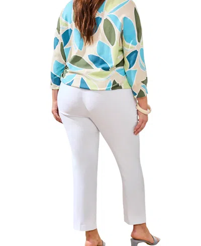 Tribal Plus Size Flatten-it Pull-on Ankle Pant In White