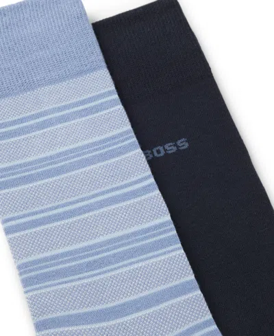 Hugo Boss Men's Stripe Pattern Socks, 2-pack In Blue