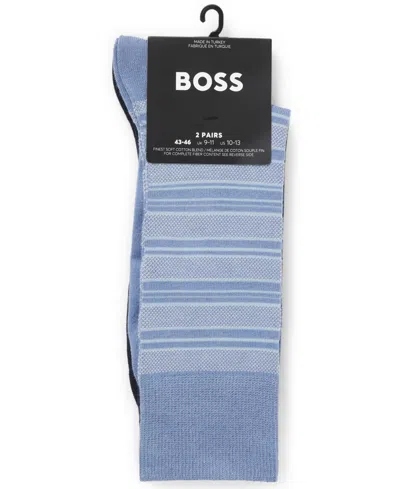 Hugo Boss Men's Stripe Pattern Socks, 2-pack In Blue