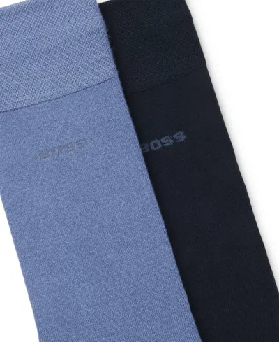 Hugo Boss Men's Solid Socks, 2-pack In Blue
