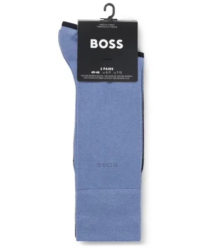 Hugo Boss Men's Solid Socks, 2-pack In Blue