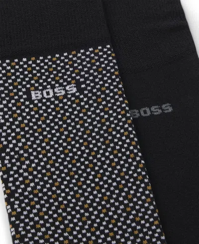 Hugo Boss Men's Cube Pattern Socks, 2-pack In Black