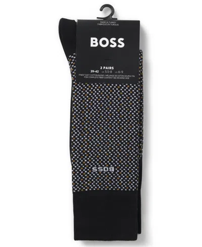 Hugo Boss Men's Cube Pattern Socks, 2-pack In Black