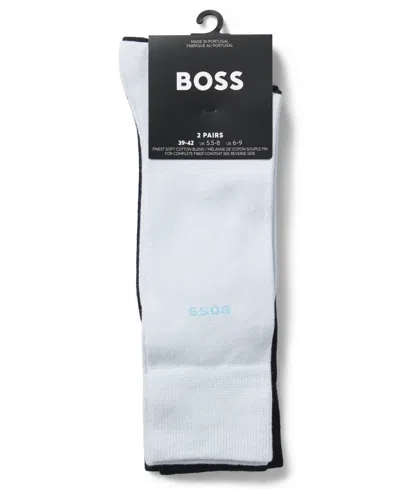 Hugo Boss Men's Solid Socks, 2-pack In Blue