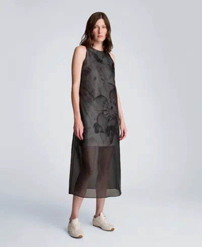 Kenneth Cole Sheer Overlay Crewneck Mini A-line Dress In Black