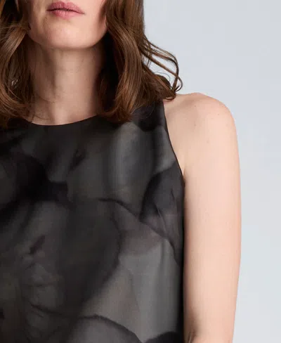 Kenneth Cole Sheer Overlay Crewneck Mini A-line Dress In Black