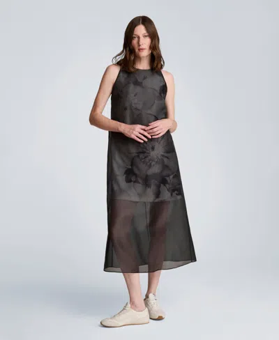 Kenneth Cole Sheer Overlay Crewneck Mini A-line Dress In Black