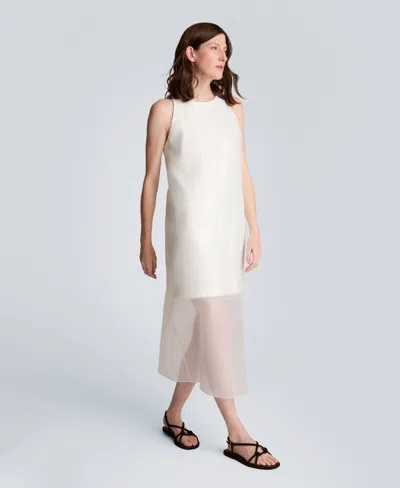 Kenneth Cole Sequin Sheer Overlay Crewneck Mini A-line Dress In White