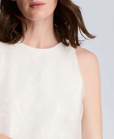Kenneth Cole Sequin Sheer Overlay Crewneck Mini A-line Dress In White