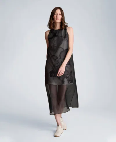 Kenneth Cole Sheer Overlay Crewneck Mini A-line Dress In Black