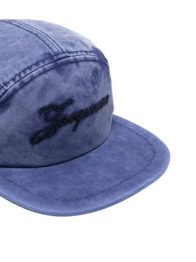 Jacquemus Cursive-logo Cap In Blue