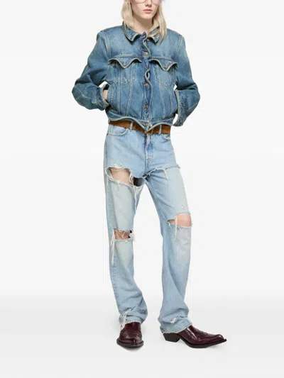 Acne Studios Wavy-construction Buttoned Denim Jacket In Blue