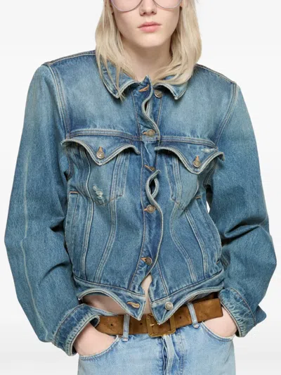 Acne Studios Wavy-construction Buttoned Denim Jacket In Blue