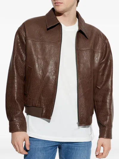 Frame Leather Bomber Jacket In Brown