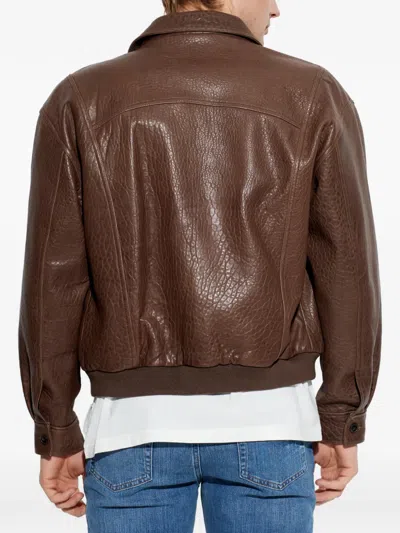 Frame Leather Bomber Jacket In Brown