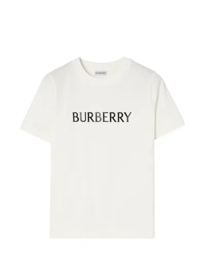 Burberry Ribbed Cotton Jersey T-shirt With Logo Print In Neutral