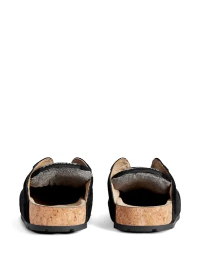 Balenciaga Dumbo Sabot In Distressed Suede Calfskin Men In Black