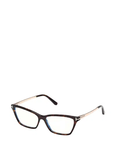 Tom Ford 56mm Blue Block Rectangular Eyeglasses In Brown