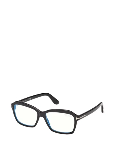 Tom Ford 54mm Blue Block Rectangular Eyeglasses In Black
