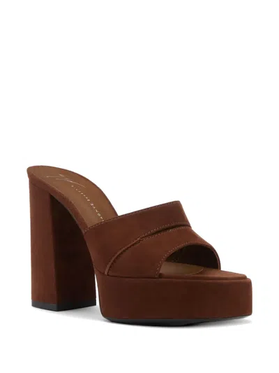 Giuseppe Zanotti 115mm Suede Platform Slide Sandals In Brown