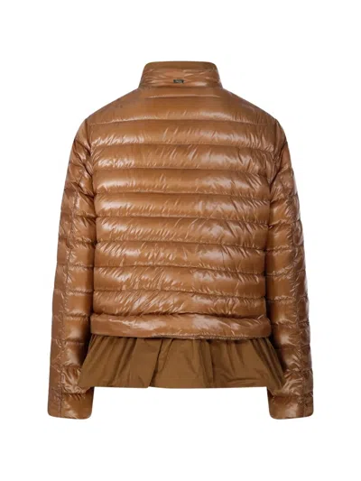 Herno Ruffled Puffer Coat In Brown