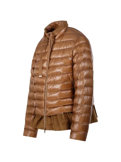 Herno Ruffled Puffer Coat In Brown