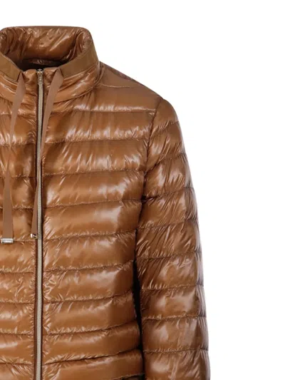 Herno Ruffled Puffer Coat In Brown