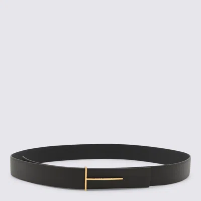 Tom Ford Crocodile-effect Logo Belt In Black